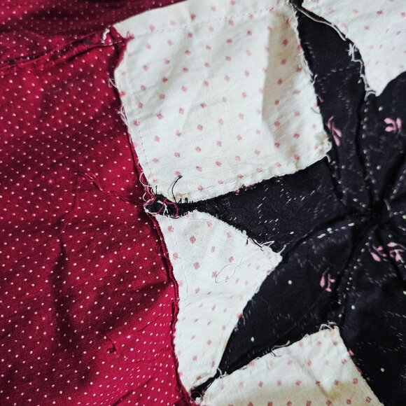 Handmade Patchwork Quilt Top ONLY 85x74 Red Eight Point Lone Star Blocks Calico - Picture 8 of 11